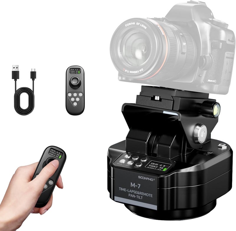 soonpho M7 Motorized Rotating Panoramic Tripod Head for Time Lapse Remote Control 360° Pan Tilt Head for DSLR Cameras, Camcorders, Tripod - Image 1